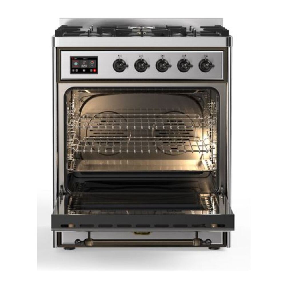 ILVE Majestic II 30" Stainless Steel Dual Fuel Range with 5 Burners Solid Door Liquid Propane