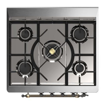 ILVE Majestic II 30" Stainless Steel Dual Fuel Range with 5 Burners Solid Door Liquid Propane