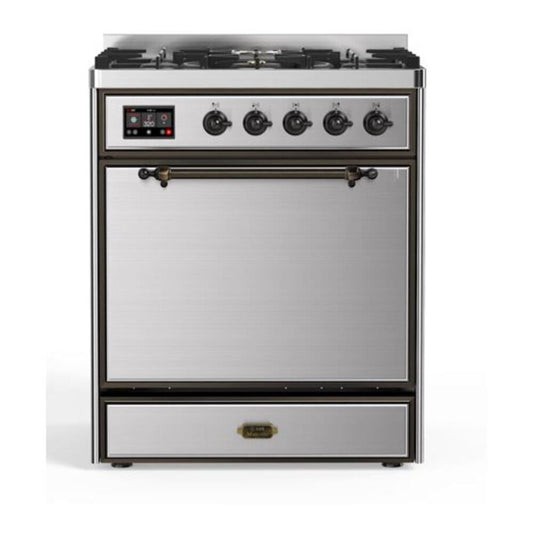 ILVE Majestic II 30" Stainless Steel Dual Fuel Range with 5 Burners Solid Door Natural Gas