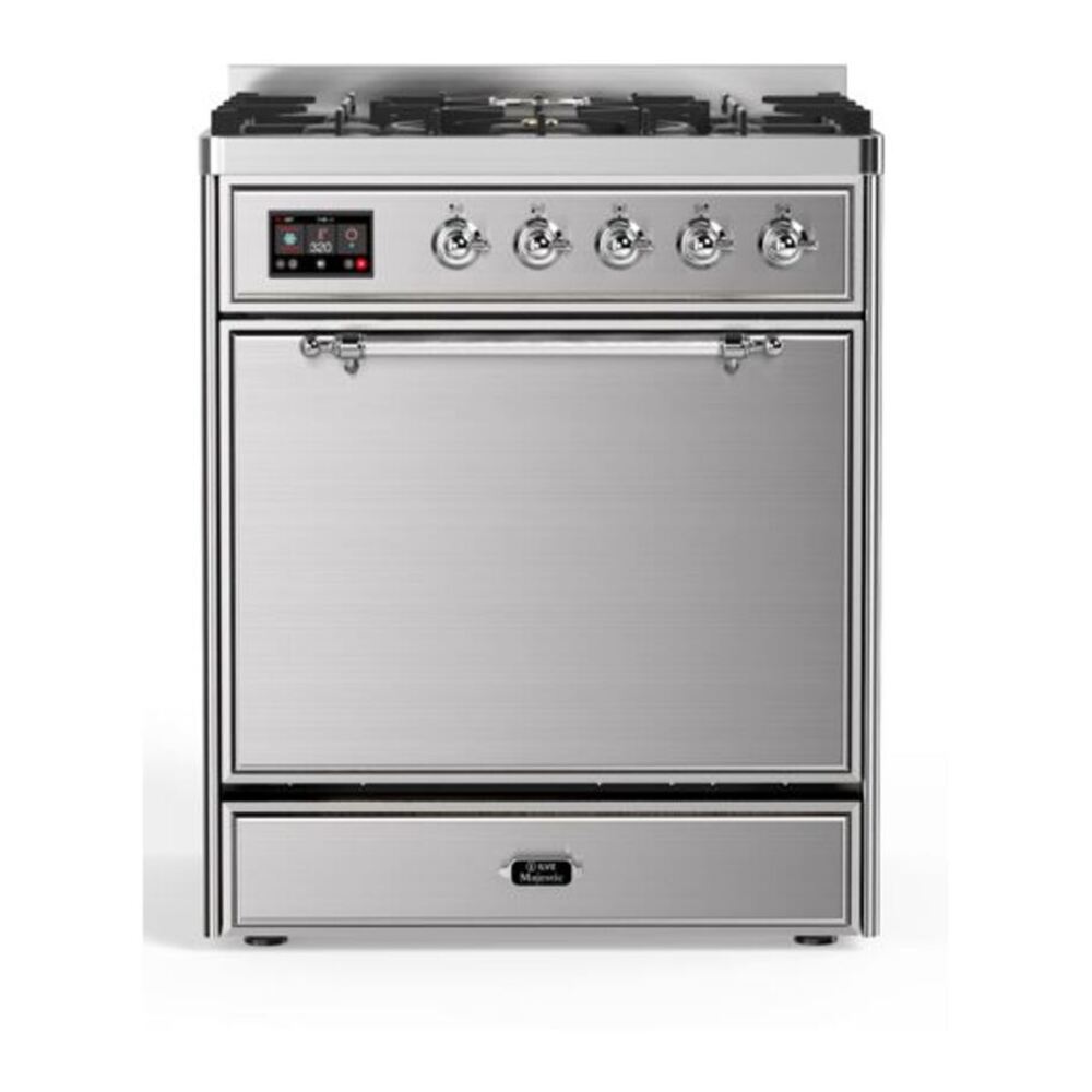 ILVE Majestic II 30" Stainless Steel Dual Fuel Range with 5 Burners Solid Door Liquid Propane