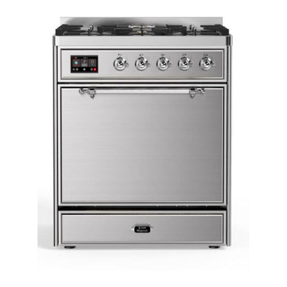ILVE Majestic II 30" Stainless Steel Dual Fuel Range with 5 Burners Solid Door Liquid Propane