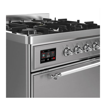 ILVE Majestic II 30 inch Solid Door Natural Gas Dual Fuel Range Chrome Stainless Steel