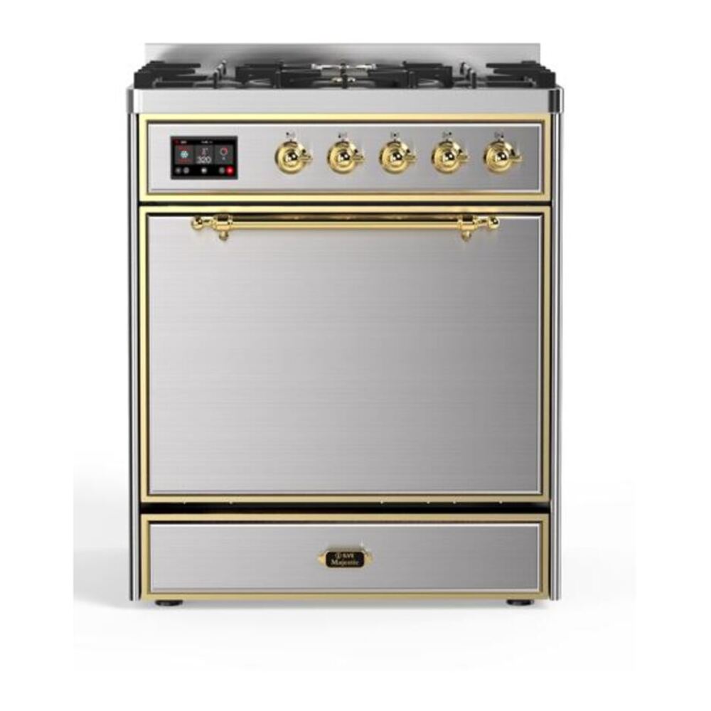 ILVE Majestic II 30" Stainless Steel Dual Fuel Range with 5 Burners Solid Door Liquid Propane