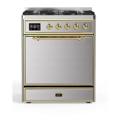 ILVE Majestic II 30" Stainless Steel Dual Fuel Range with 5 Burners Solid Door Liquid Propane