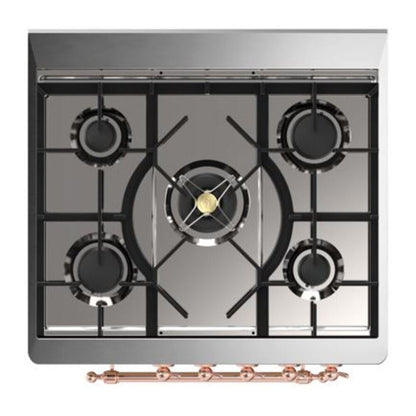 ILVE Majestic II 30 inch Solid Door Natural Gas Dual Fuel Range Copper Stainless Steel