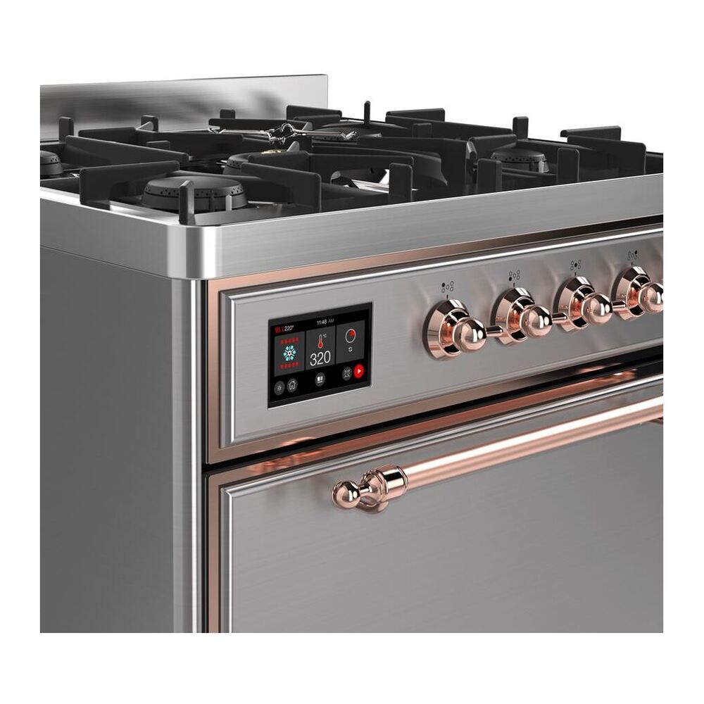 ILVE Majestic II 30 inch Solid Door Natural Gas Dual Fuel Range Copper Stainless Steel