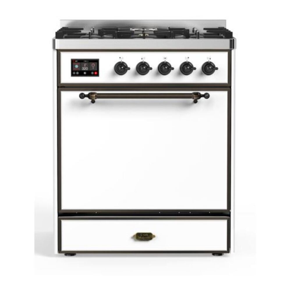 ILVE Majestic II 30 inch Solid Door Natural Gas Dual Fuel Range Burnished White