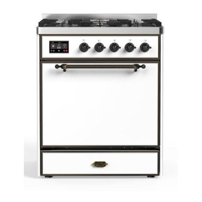 ILVE Majestic II 30 inch Solid Door Natural Gas Dual Fuel Range Burnished White