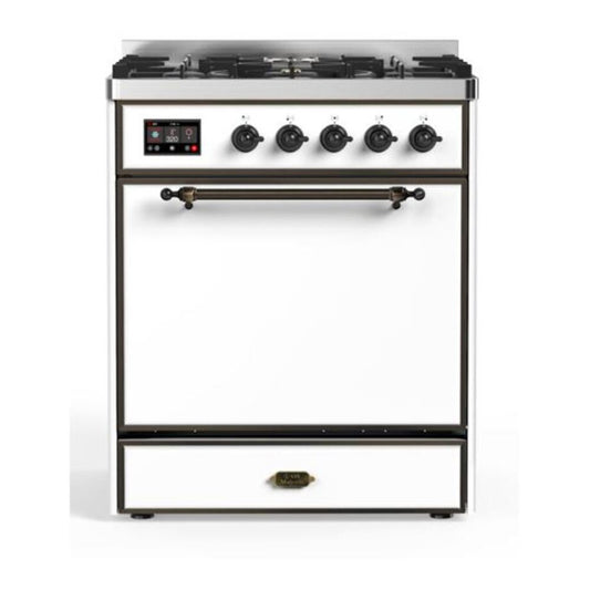 ILVE Majestic II 30" White Dual Fuel Range with 5 Burners Solid Door Natural Gas