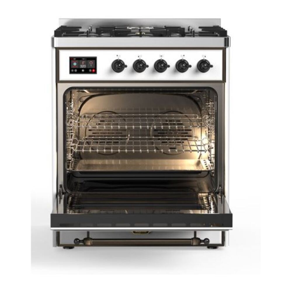 ILVE Majestic II 30 inch Solid Door Natural Gas Dual Fuel Range Burnished White