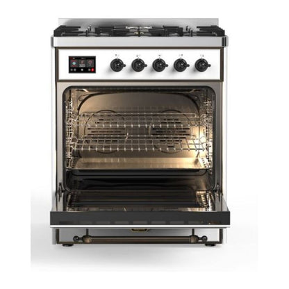 ILVE Majestic II 30 inch Solid Door Natural Gas Dual Fuel Range Burnished White