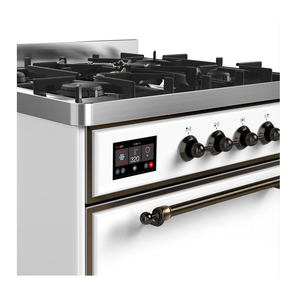ILVE Majestic II 30 inch Solid Door Natural Gas Dual Fuel Range Burnished White