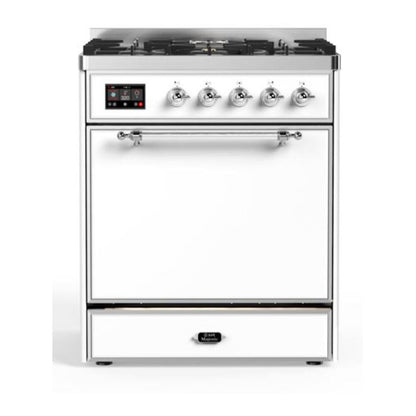 ILVE Majestic II 30 inch Solid Door Natural Gas Dual Fuel Range Chrome White