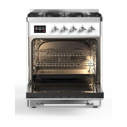 ILVE Majestic II 30 inch Solid Door Natural Gas Dual Fuel Range Chrome White