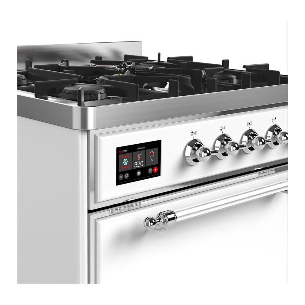ILVE Majestic II 30 inch Solid Door Natural Gas Dual Fuel Range Chrome White