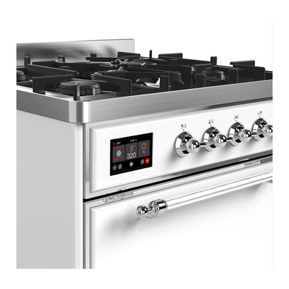 ILVE Majestic II 30 inch Solid Door Natural Gas Dual Fuel Range Chrome White