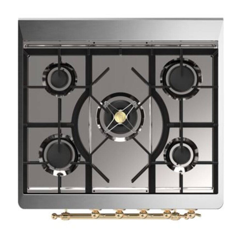 ILVE Majestic II 30 inch Solid Door Natural Gas Dual Fuel Range Brass White