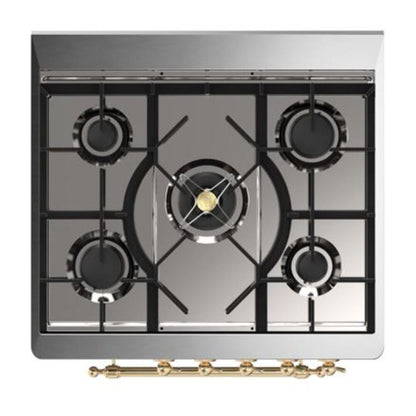 ILVE Majestic II 30 inch Solid Door Natural Gas Dual Fuel Range Brass White