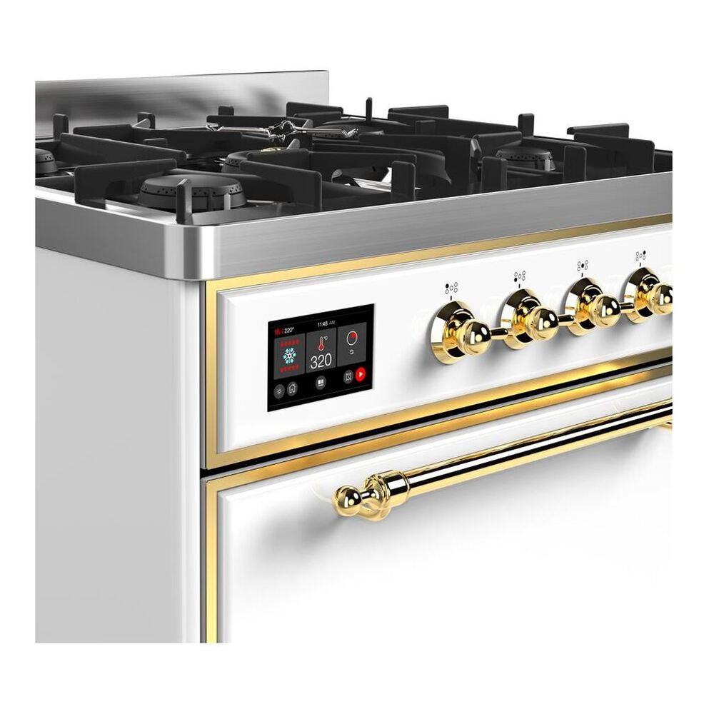 ILVE Majestic II 30 inch Solid Door Natural Gas Dual Fuel Range Brass White