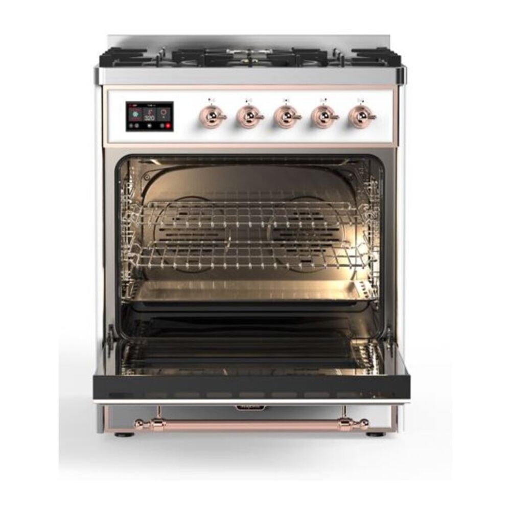 ILVE Majestic II 30 inch Solid Door Natural Gas Dual Fuel Range Copper White