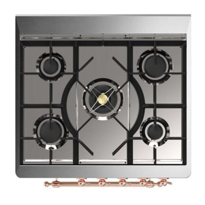 ILVE Majestic II 30 inch Solid Door Natural Gas Dual Fuel Range Copper White