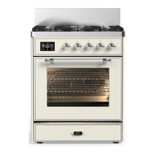 ILVE Majestic III 30" Antique White Dual Fuel Range with 5 Burners Triple Glass Door Natural Gas
