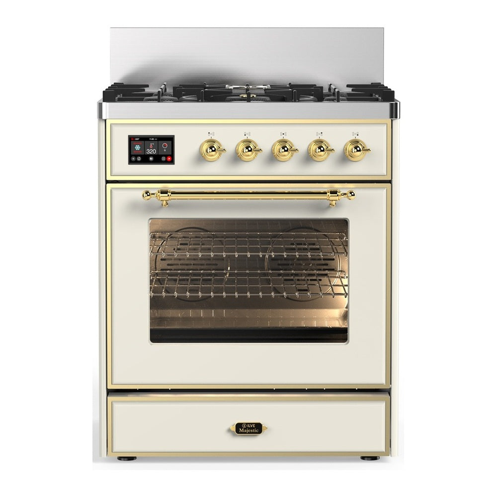 ILVE Majestic III 30" Antique White Dual Fuel Range with 5 Burners Triple Glass Door Natural Gas