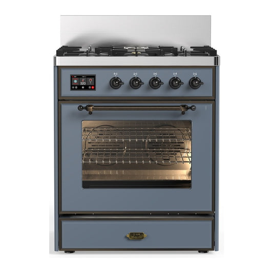 ILVE Majestic III 30" Blue Grey Dual Fuel Range with 5 Burners Triple Glass Door Liquid Propane