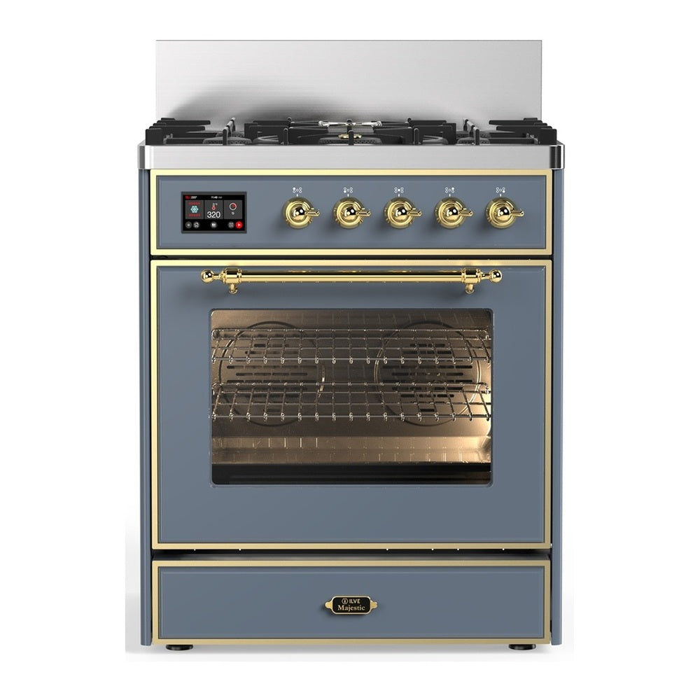ILVE Majestic III 30" Blue Grey Dual Fuel Range with 5 Burners Triple Glass Door Liquid Propane
