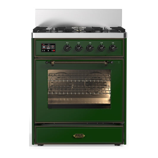ILVE Majestic III 30" Emerald Green Dual Fuel Range with 5 Burners Triple Glass Door Liquid Propane