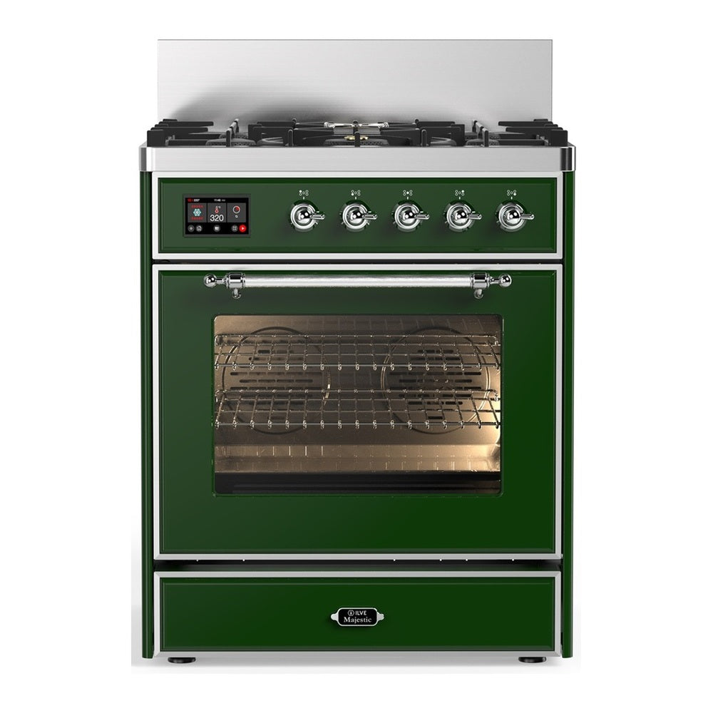 ILVE Majestic III 30" Emerald Green Dual Fuel Range with 5 Burners Triple Glass Door Liquid Propane