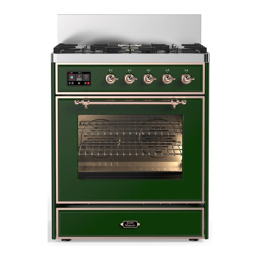 ILVE Majestic III 30" Emerald Green Dual Fuel Range with 5 Burners Triple Glass Door Liquid Propane