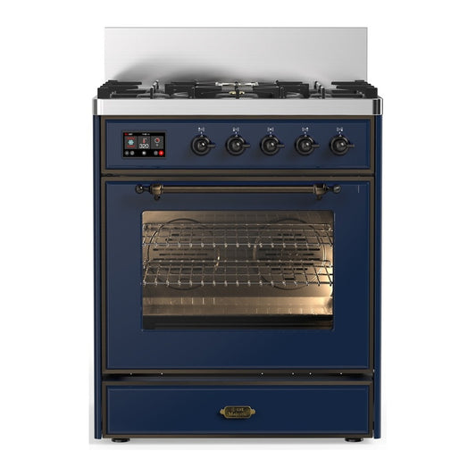 ILVE Majestic III 30" Midnight Blue Dual Fuel Range with 5 Burners Triple Glass Door Natural Gas