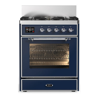 ILVE Majestic III 30" Midnight Blue Dual Fuel Range with 5 Burners Triple Glass Door Liquid Propane