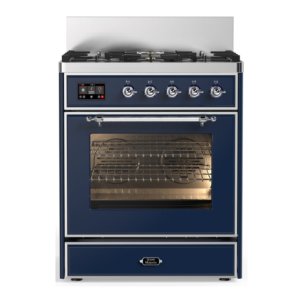 ILVE Majestic III 30" Midnight Blue Dual Fuel Range with 5 Burners Triple Glass Door Natural Gas