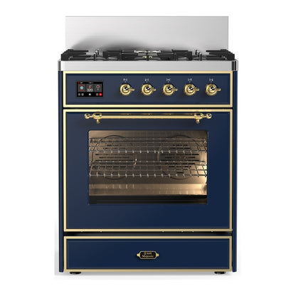 ILVE Majestic III 30" Midnight Blue Dual Fuel Range with 5 Burners Triple Glass Door Liquid Propane