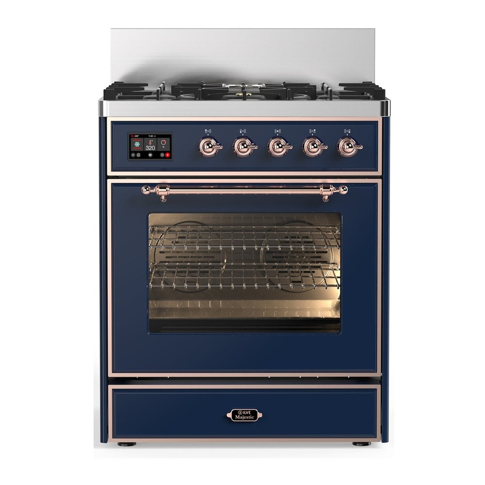 ILVE Majestic III 30" Midnight Blue Dual Fuel Range with 5 Burners Triple Glass Door Liquid Propane