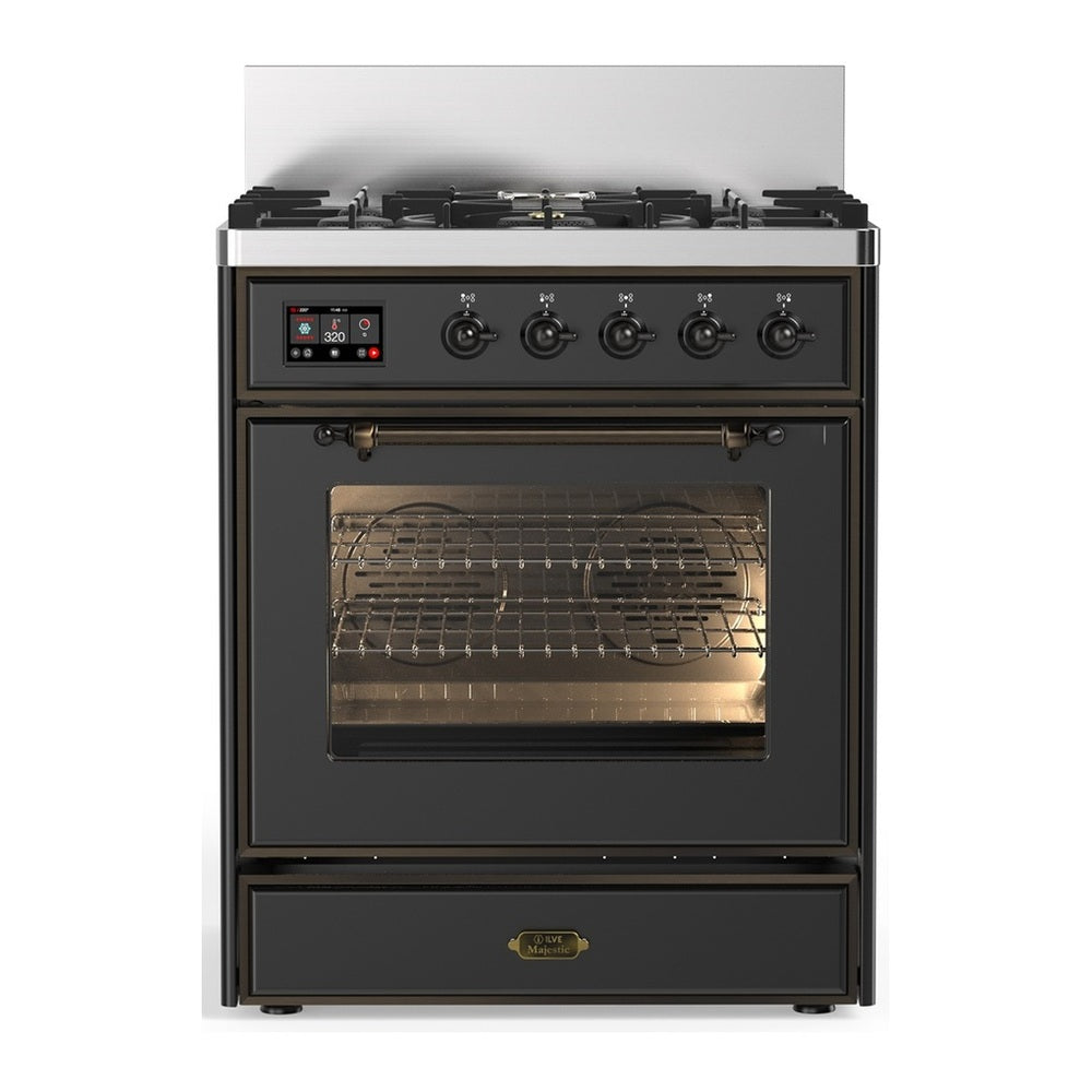 ILVE Majestic III 30" Graphite Matte Dual Fuel Range with 5 Burners Triple Glass Door Liquid Propane