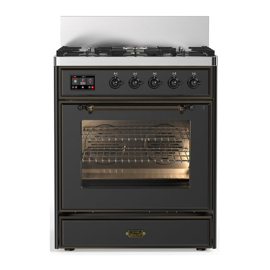 ILVE Majestic III 30" Graphite Matte Dual Fuel Range with 5 Burners Triple Glass Door Liquid Propane