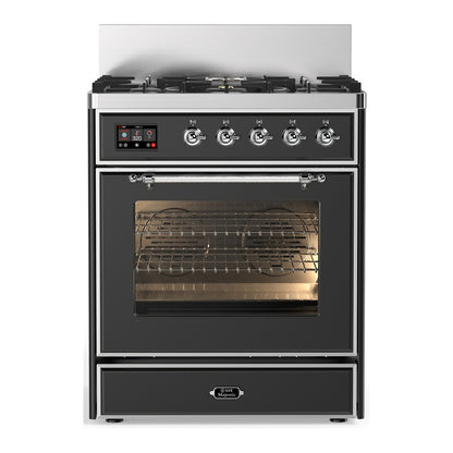 ILVE Majestic III 30" Graphite Matte Dual Fuel Range with 5 Burners Triple Glass Door Natural Gas