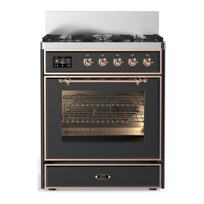 ILVE Majestic III 30" Graphite Matte Dual Fuel Range with 5 Burners Triple Glass Door Natural Gas