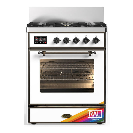 ILVE Majestic III 30" RAL Dual Fuel Range with 5 Burners Triple Glass Door Natural Gas