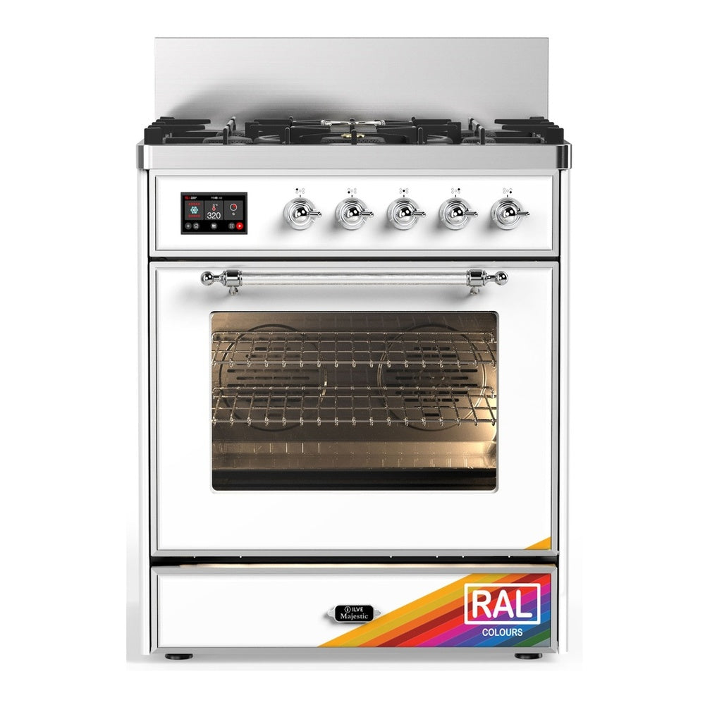 ILVE Majestic III 30" RAL Dual Fuel Range with 5 Burners Triple Glass Door Liquid Propane