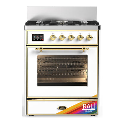 ILVE Majestic III 30" RAL Dual Fuel Range with 5 Burners Triple Glass Door Liquid Propane