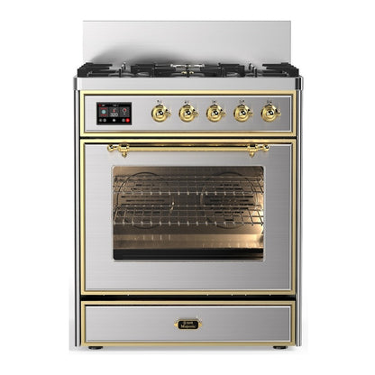 ILVE Majestic III 30" Stainless Steel Dual Fuel Range with 5 Burners Triple Glass Door Natural Gas