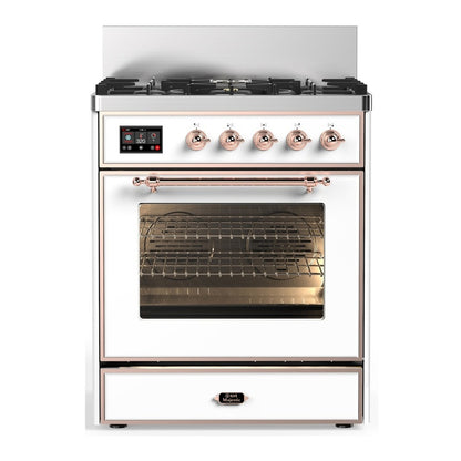 ILVE Majestic III 30" White Dual Fuel Range with 5 Burners Triple Glass Door Liquid Propane