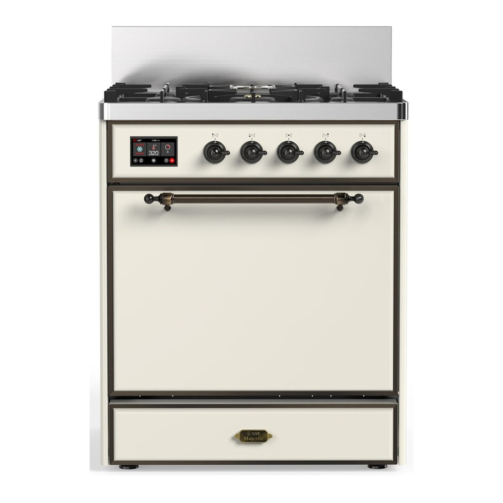 ILVE Majestic III 30" Antique White Dual Fuel Range with 5 Burners Solid Door Natural Gas
