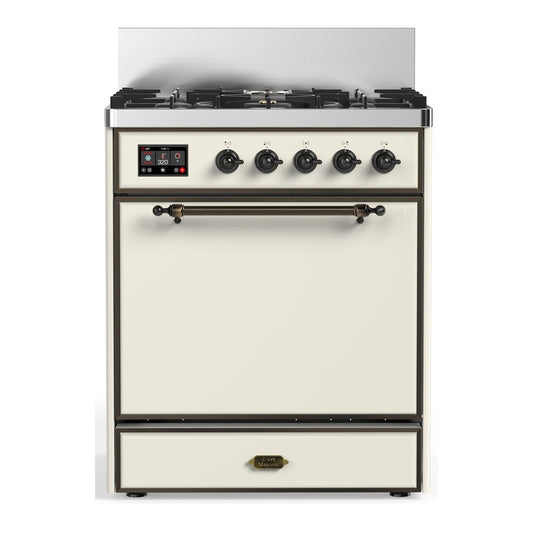 ILVE Majestic III 30" Antique White Dual Fuel Range with 5 Burners Solid Door Natural Gas