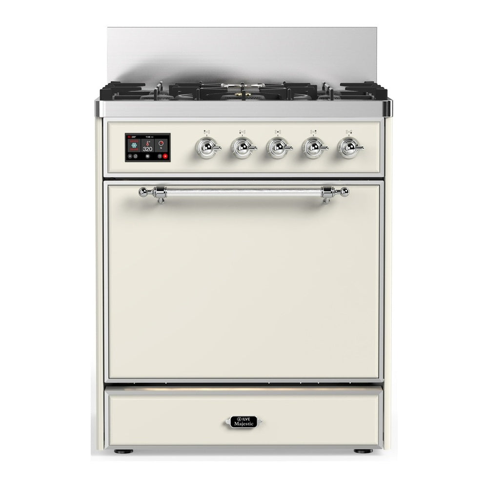 ILVE Majestic III 30" Antique White Dual Fuel Range with 5 Burners Solid Door Natural Gas