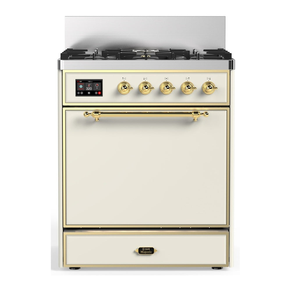 ILVE Majestic III 30" Antique White Dual Fuel Range with 5 Burners Solid Door Natural Gas